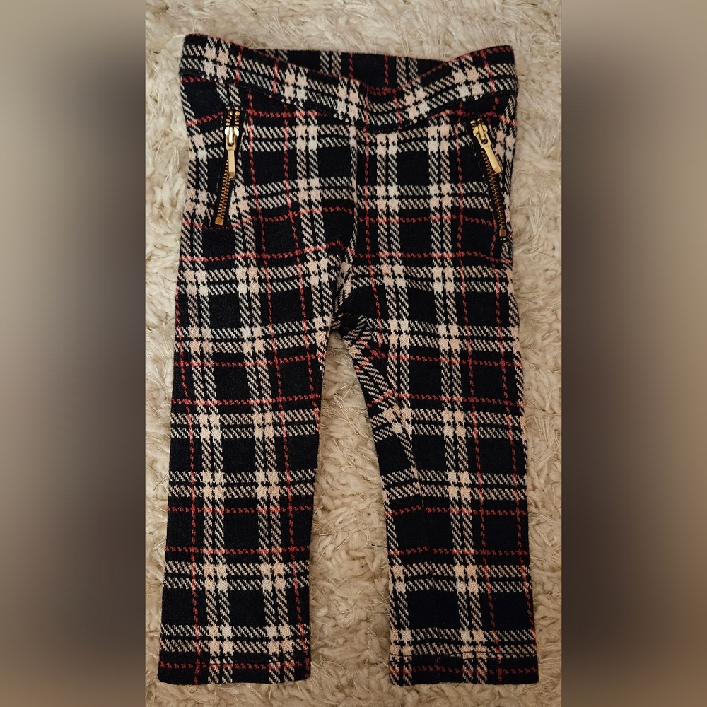 Janie and Jack Black and White Plaid Leggings with Red Accents